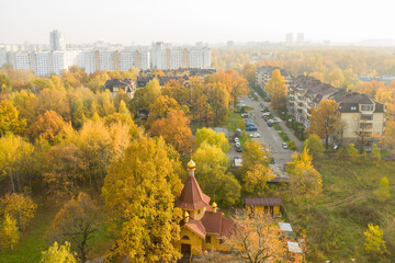 Top view of the Church of Alexander Nevsky in Lianozovo, Moscow