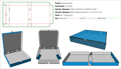 Pizza box small packaging template self lock die cut vector