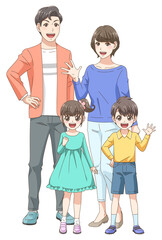 笑顔で立ちポーズをとる家族＿二世代