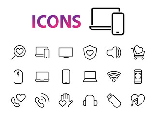 A set of smart devices and gadgets, computer hardware and electronics. Electronic devices icons for web and mobile vector lines. computer, telephone. Editable stroke. 48x48 pixels