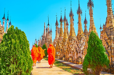 Monks in Kakku Pagodas site, Myanmar