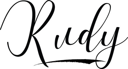 Rudy -Male Name Cursive Calligraphy on White Background
