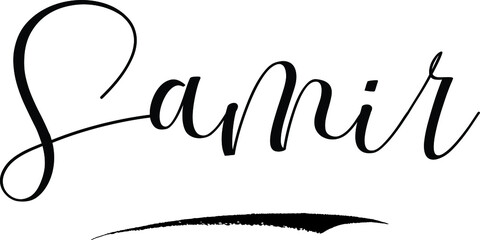  Samir -Male Name Cursive Calligraphy on White Background