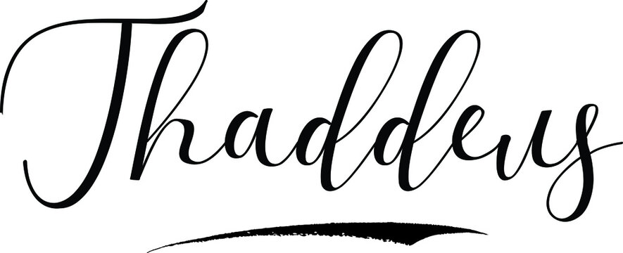 Thaddeus-Male Name Cursive Calligraphy on White Background