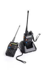 Black walkie-talkie Radio communication device isolated on white