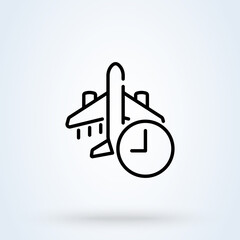 This Flight Schedule sign line icon or logo. Travel planning  airplane concept. flight time information vector linear illustration.