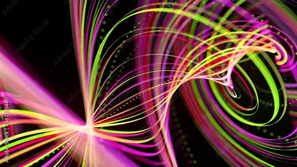 Poster light flow bg in 4k. abstract looped background with light trails, stream of green red yellow neon l