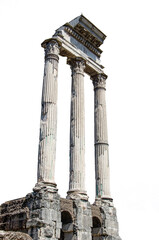 Ancient ruins - roman columns isolated on white background. Columns of Temple of Castor and Pollux...