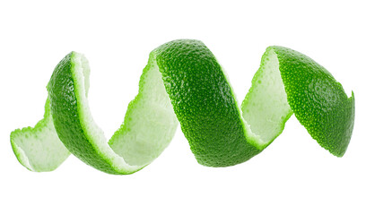 Lime fruit peel isolated on a white background. Skin of fresh lime.