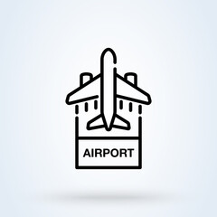 Airport or airplane sign line icon or logo. Flight, terminal concept. Plane, aircraft location linear illustration.