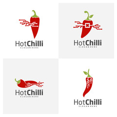 Set of Tech Chili logo design vector template, Red Chili Illustration, Symbol Icon
