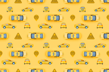 Seamless pattern on the theme of taxi. Yellow pattern.