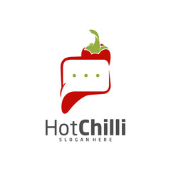 Chat Chili logo design vector template, Red Chili Illustration, Symbol Icon