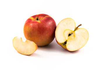 Composition red apple cutaway picture of fruit for menu on white isolated background