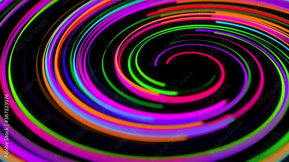 Poster stylish creative abstract background in 4k. colored lines swirling in spiral fly along swirling path