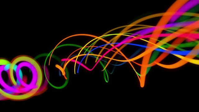 stylish creative abstract background in 4k. colored lines swirling in spiral fly along swirling path. Motion design bg of particles shaping lines, helix and abstract structures. 3d render