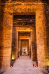 Fototapeta na wymiar Interior of the Temple of Edfu in the city of Edfu, Egypt. On the bank of the Nile river, geco-Roman construction, temple dedicated to Huros