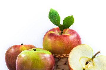 A lot of apples, one on top of another, banner and harvesting on the theme of fruits, on a white isolated background