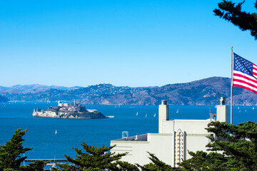 Ocean view with Alcatraz Island which used as a federal prison until 1963. Also known as The Rock,...