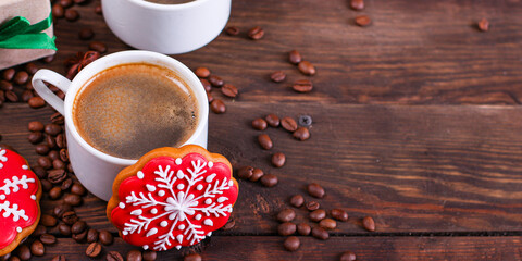 gingerbread on the festive table New Year's treat sweet dessert christmas tasty serving size portion top view copy space for text food background rustic