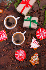 gingerbread on the festive table New Year's treat sweet dessert christmas tasty serving size portion top view copy space for text food background rustic