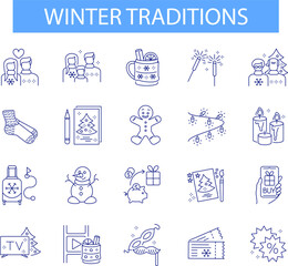 line icon, Hygge, winer traditions