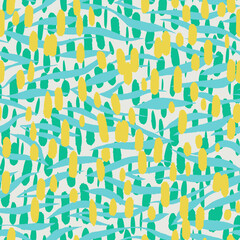 Fototapeta na wymiar Abstract seamless pattern with simple geometric shapes such as ovals, lines and stripes.