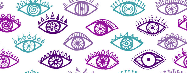 Doodle female eyes modern repeatable ornament. 