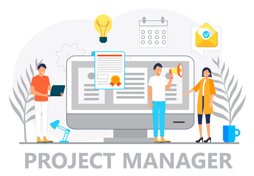 Content manager concept vector for landing page. Freelance workers are busy with email marketing analysis. Seo specialist