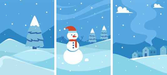 Winter background. Vector winter landscape for social media stories. Christmas background in flat style