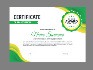Abstract Smooth Certificate with Natural Green Yellow Wavy Element Design, Professional, Modern, Elegant Certificate Template Vector