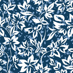 Delicate floral ornament. Simple abstract garden flowers silhouettes. Flat design. Nature motif. Botanical seamless pattern. Good for textile and fabric.