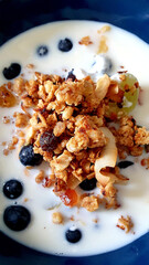 blueberries and grapes with milk and yoghurt