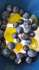 grapes and blueberries on yoghurt