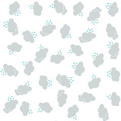 Seamless vector rainy pattern with clouds, thunder bolts and umbrellas. Wet weather background for fabric, textile, design, cover, banner. 