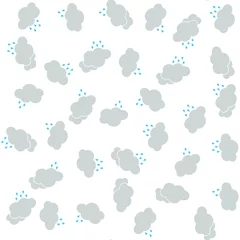 Poster Seamless vector rainy pattern with clouds, thunder bolts and umbrellas. Wet weather background for fabric, textile, design, cover, banner.  © Fidan.Stock