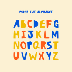 Simple colorful paper cut alphabet. Set of unique letters. Vector typography design