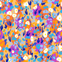 Vector organic abstract shapes background. Summer seamless pattern made of decorative flowers and plants. Simple geometric doodle elements. Trendy flat style for fashion design, textile and fabric.