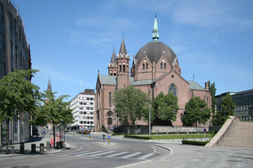 Fototapeta na wymiar Trinity Church (Trefoldighetskirken) is a central metropolitan church at Hammersborg in the district of St. Hanshaugen in Oslo. Inaugurated in 1858 - Oslo the capitol of Norwayl