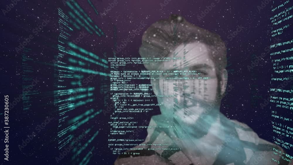 Poster data processing over man against space in background