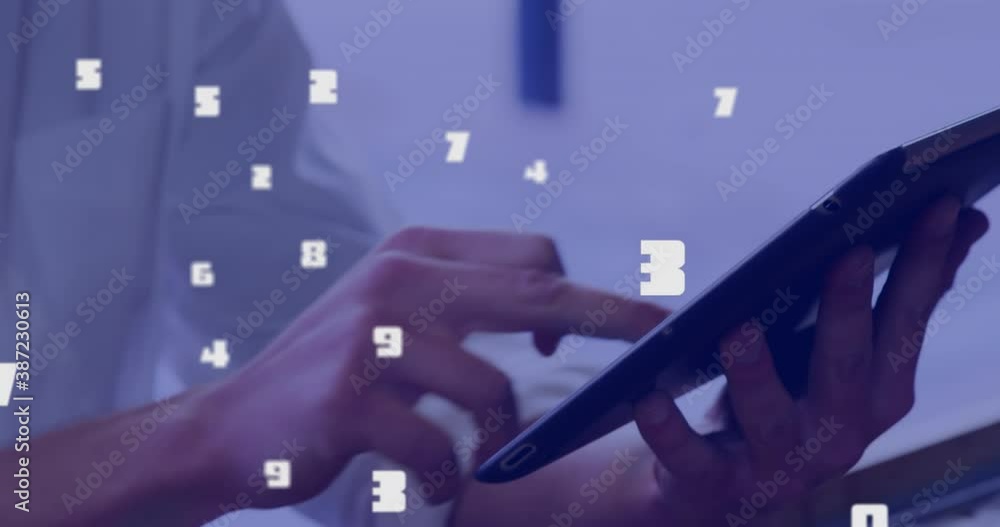 Aufkleber multiple numbers changing against man using digital tablet