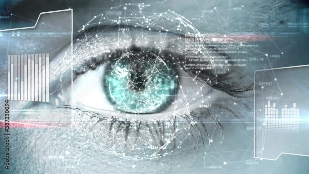 Wall mural digital interface with data processing against close up view of human eye