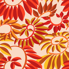 Botanical ornament. Stylized decorative leaves. Nature seamless pattern made of abstract geometrical shapes. Textile and fabric design, fashion texture.