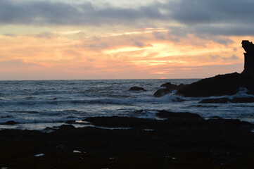 Sunset camping at the Shi Shi Beach in the Olympic National Park in the Pacific Northwest of Washington State, USA