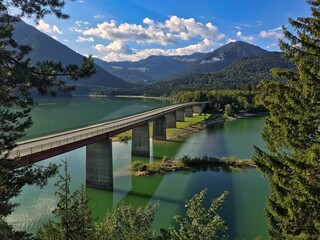 Beautiful bridge crossing Sylvenstein reservoir