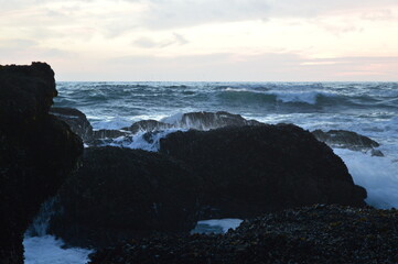 Stunning sunset colors over the Shi Shi Beach on the Olympic Peninsula in the Pacific Northwest of Washington State, USA