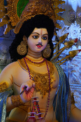 Hindu festival Durgotsab picture. The face of Goddess Kartik. It is a sculpture made by the artist...