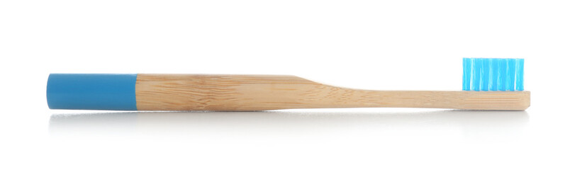 Bamboo toothbrush for children isolated on white. Dental care