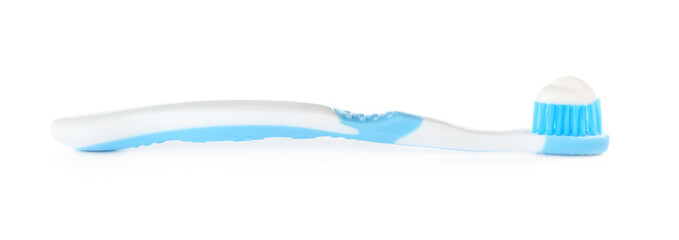 Toothbrush for children with paste isolated on white. Dental care