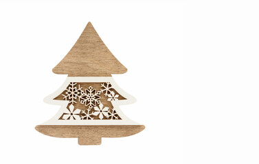 wooden tree on white background, background of christmas tree with copy space